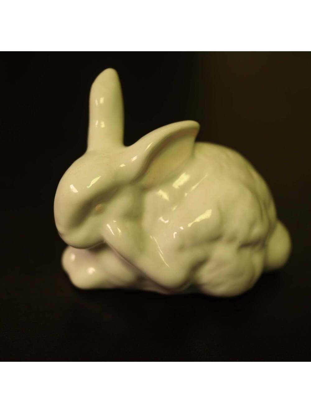 Vintage White Ceramic Glazed Bunny Rabbit Figurine Small Easter Decor Statue